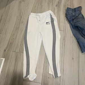 White Track Pants with Black Stripes